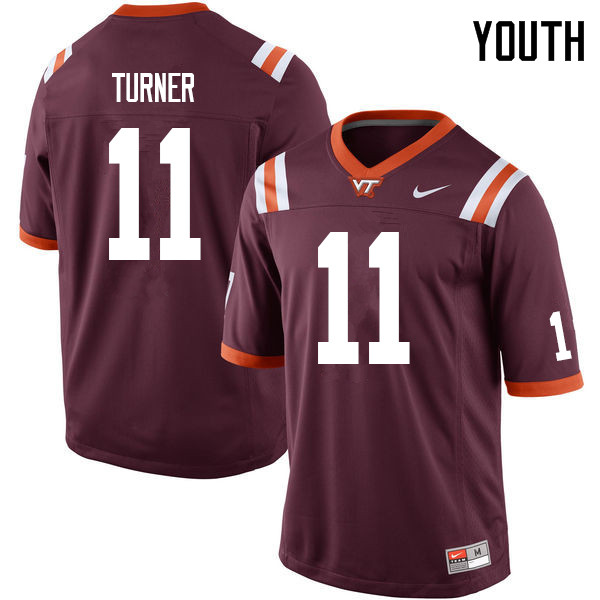 Youth #11 Tre Turner Virginia Tech Hokies College Football Jerseys Sale-Maroon